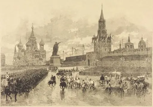 Le Couronnement du Tzar.  Le Cortège imperiale traverse la Place Royale, by Auguste Gérardin