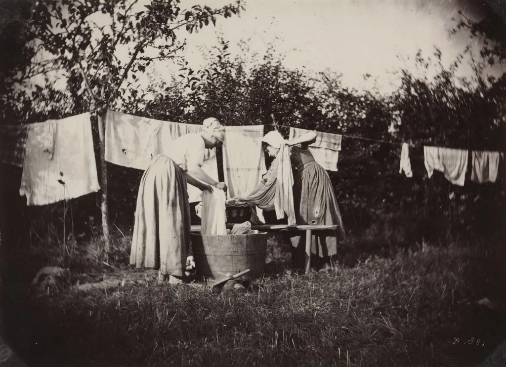 Two Female Peasants Standing, Doing Laundry, by Auguste Giraudon's Artist, 1870