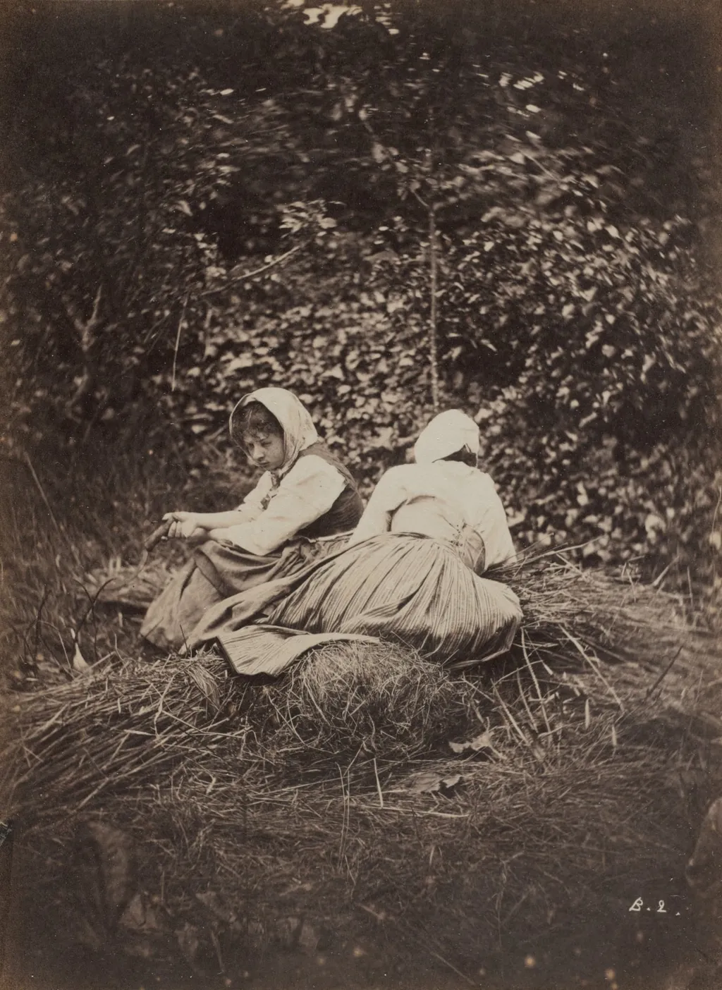 Two Peasant Girls Seated, by Auguste Giraudon's Artist, 1874