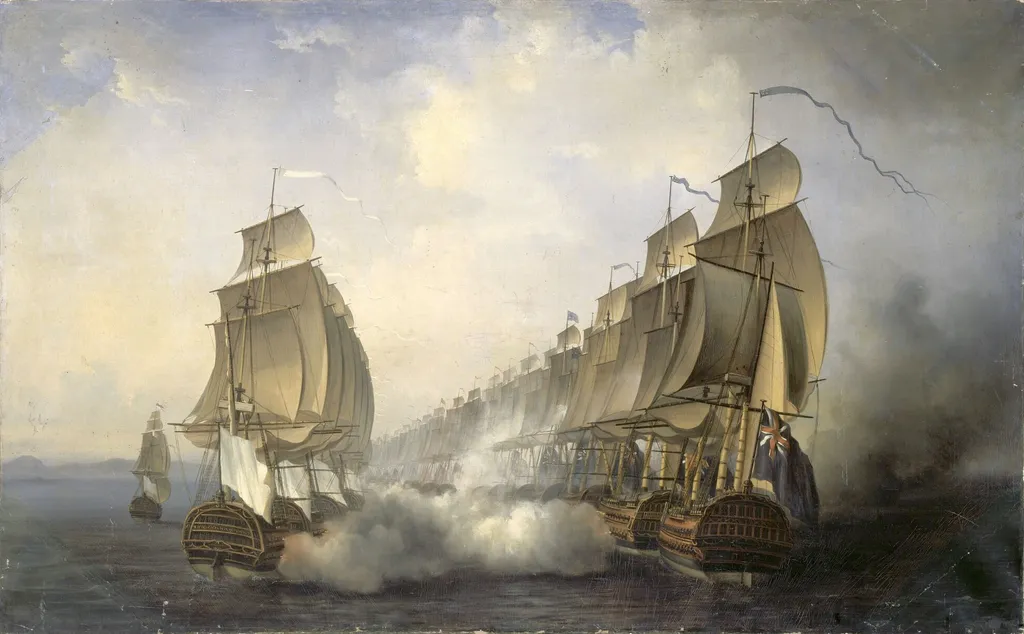 Naval battle of Gondelour, june 20, 1783, by Auguste Jugelet, oil, 1836