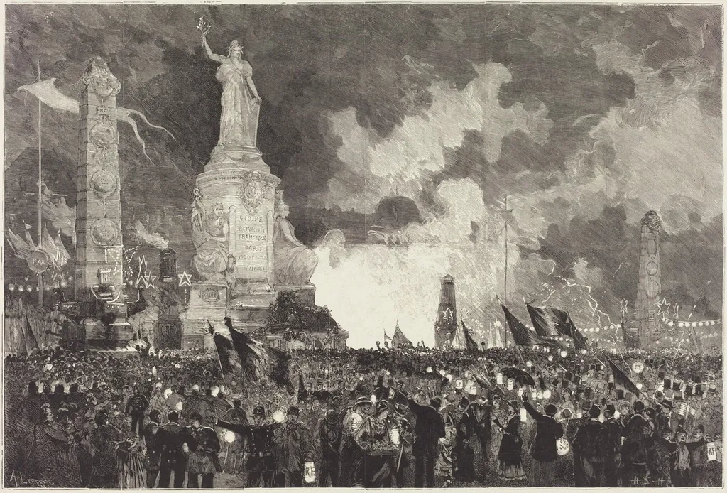 14 Juillet. Illumination de la Place de la République, by Auguste Lepère, ink, 1883