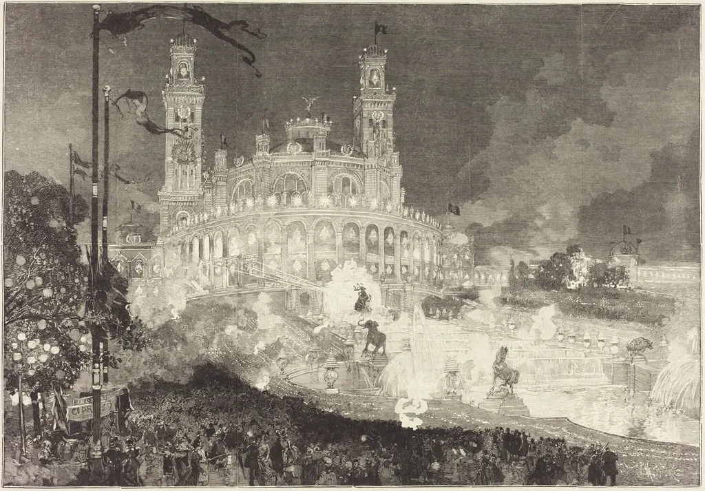 14 Juillet. Illumination du Palais du Trocadéro, by Auguste Lepère, ink, 1883