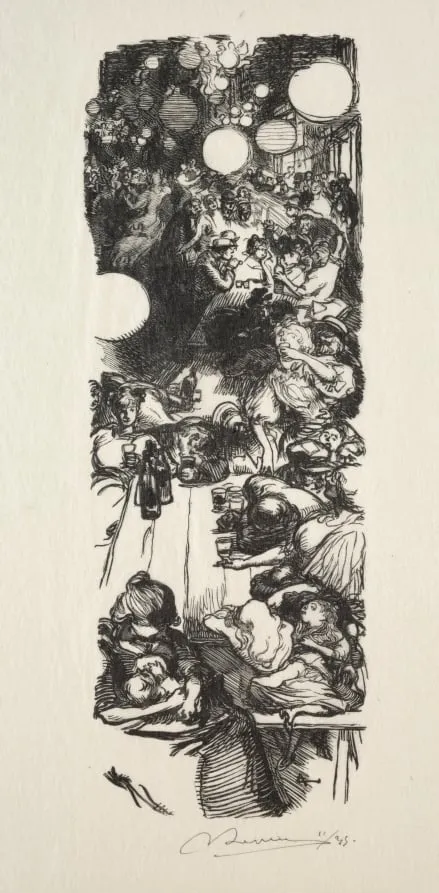 14 Juillet, Rue de Belleville, minuit, by Auguste Lepère, 1889
