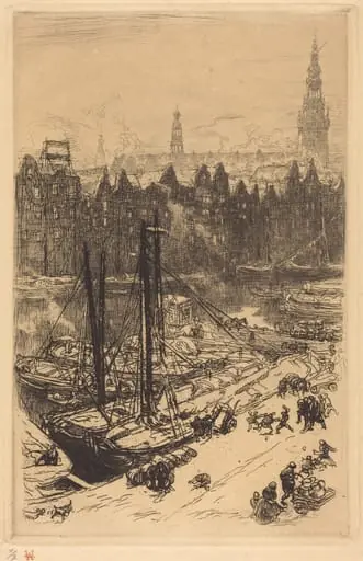 Amsterdam Seen from Victoria Hotel (Amsterdamvue de Victoria Hotel), by Auguste Lepère