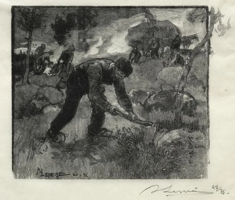 Arracheurs de bruyères, by Auguste Lepère, 1887