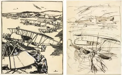 Avions reposant sur le terrain (recto and verso), by Auguste Lepère