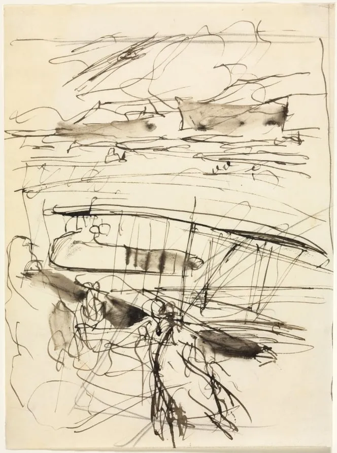 Avions reposant sur le terrain (verso), by Auguste Lepère, 1914