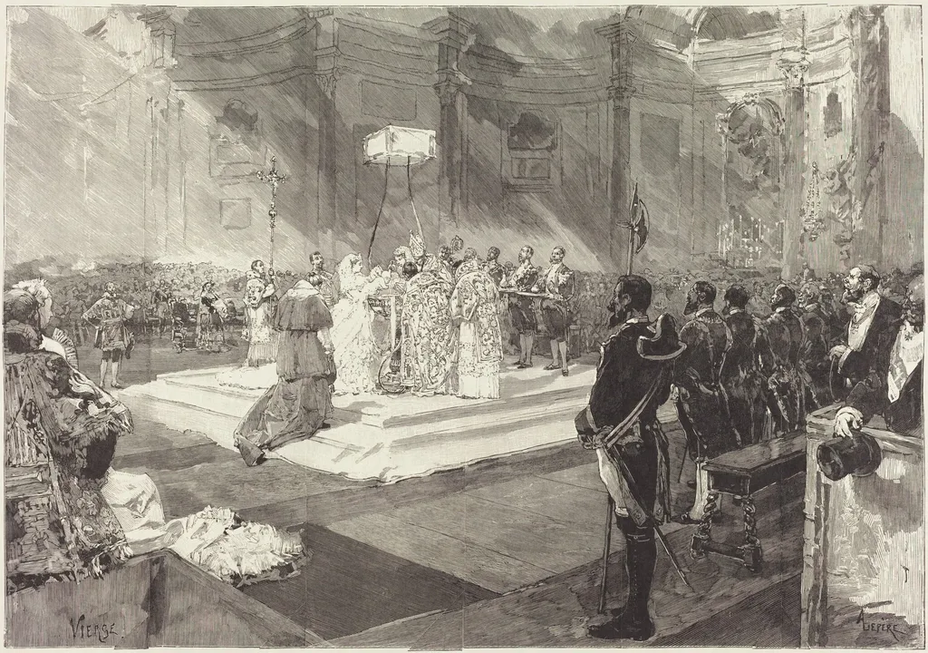 Baptême royal à la Cour d'Espagne, by Auguste Lepère, ink, 1882