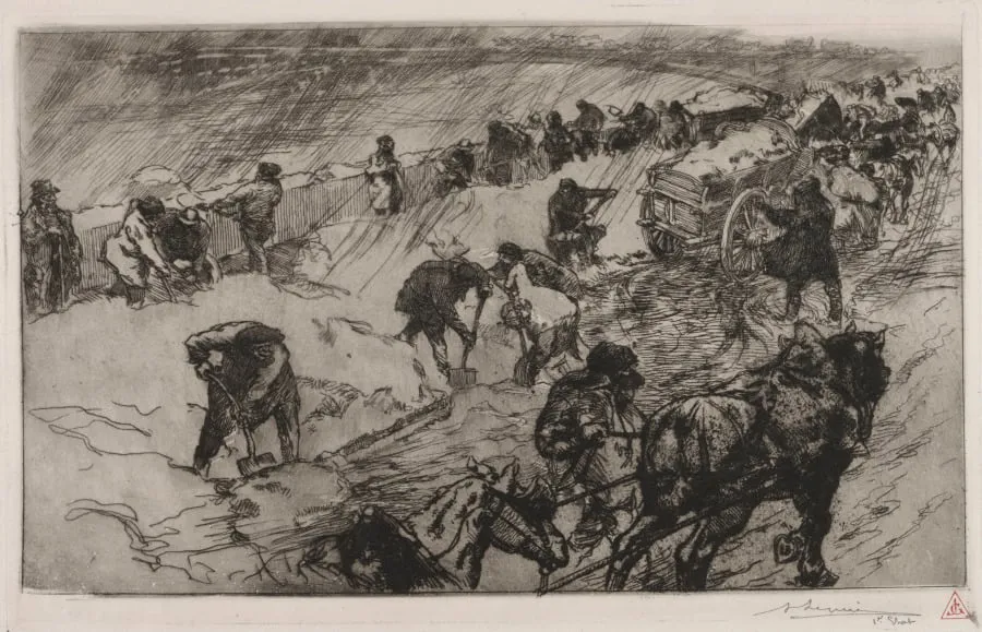 Combat contre la Neige, Quai aux Fleurs, by Auguste Lepère, 1890