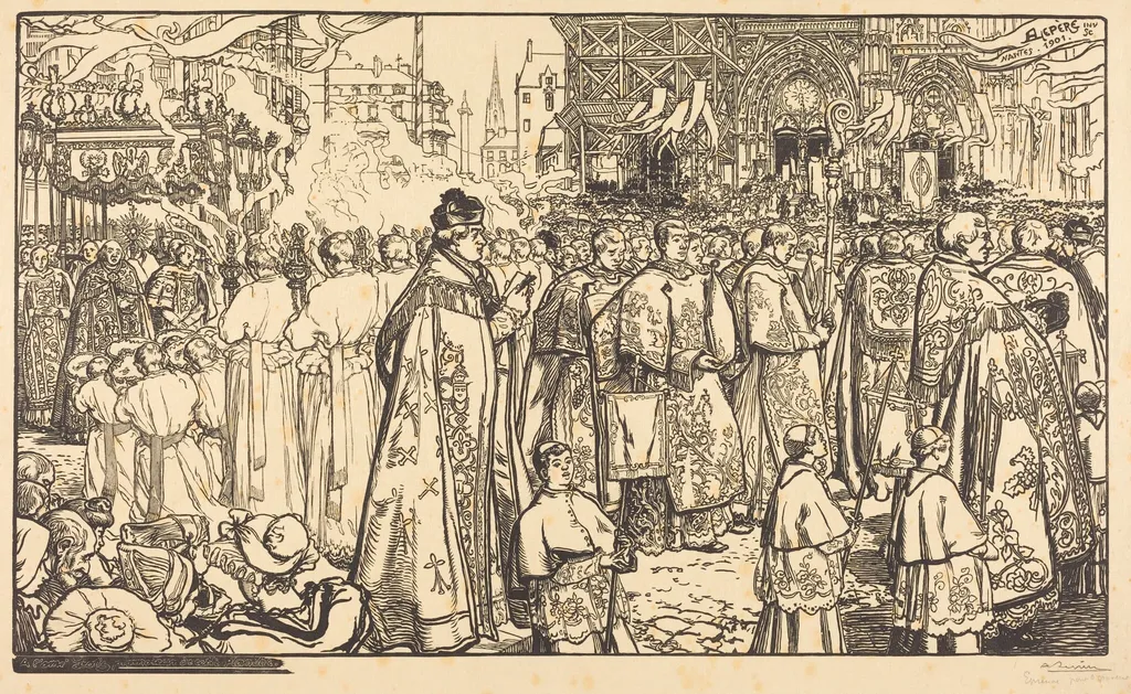 Corpus Christi Procession at Nantes (Procession de la Fete Dieu a Nantes), by Auguste Lepère, ink, 1901