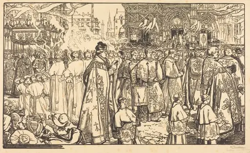 Corpus Christi Procession at Nantes (Procession de la Fete Dieu a Nantes), by Auguste Lepère