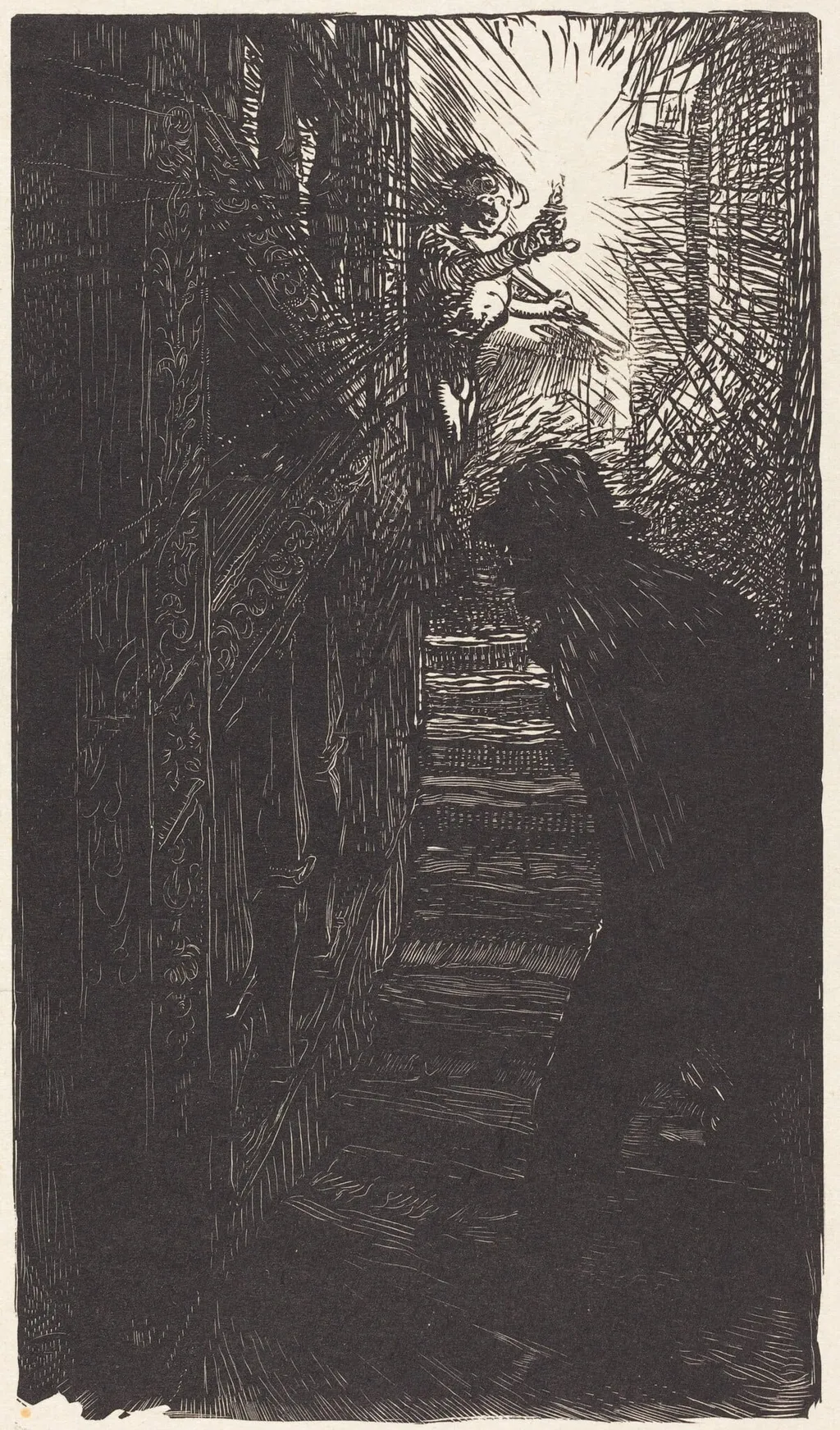 Escalier sculpte rue Boutebrie, by Auguste Lepère, ink, 1901