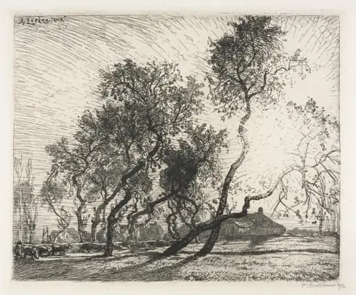 Farm with Poplar Trees of Holland, by Auguste Lepère