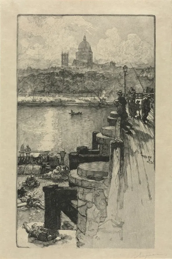 Fishermen on a Pier, Paris, by Auguste Lepère, 1894