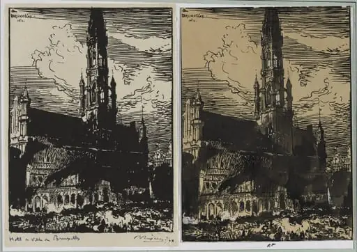 Hôtel de Ville de Bruxelles en feu, by Auguste Lepère
