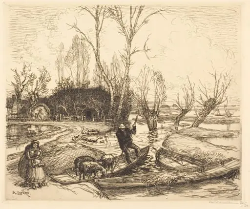 In the Deluged Marsh - The Shepherd (Au marais inonde - Le berger), by Auguste Lepère