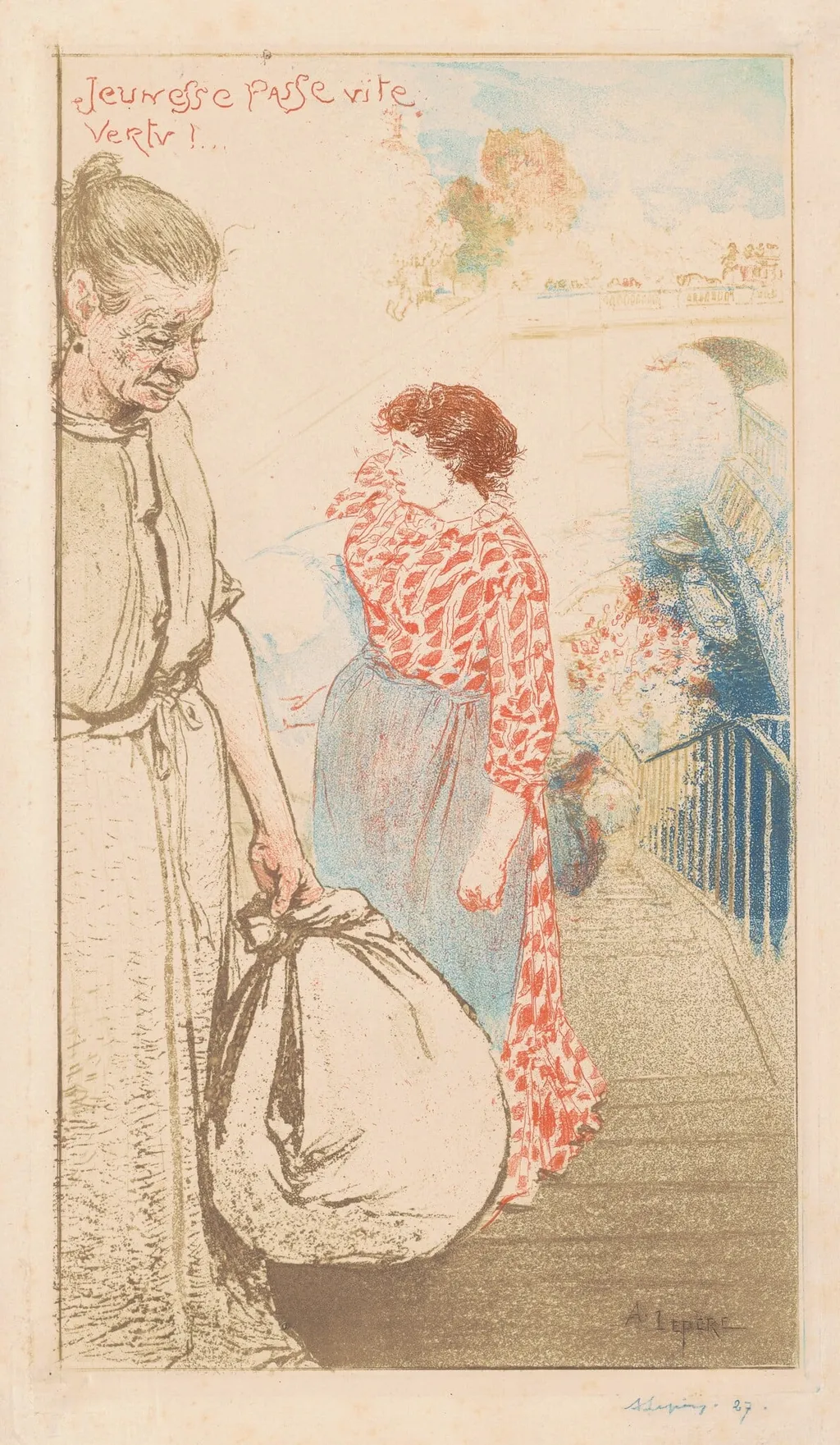 Jeunesse passe vite vertu!..., by Auguste Lepère, ink, 1893