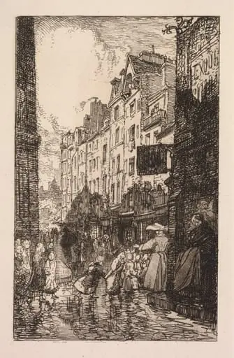 La Biévre, Les Gobelins, Saint-Séverin: Le Quartier Saint-Séverin: La Rue des Prêtres Saint-Séverin, by Auguste Lepère