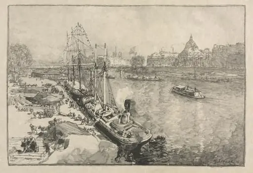 [Large Steamer Ship at Dock, Paris], by Auguste Lepère