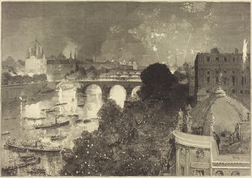 Le 14 Juillet. Illumination de la Seine du Pont Neuf au Pont au Change, by Auguste Lepère, ink, 1882