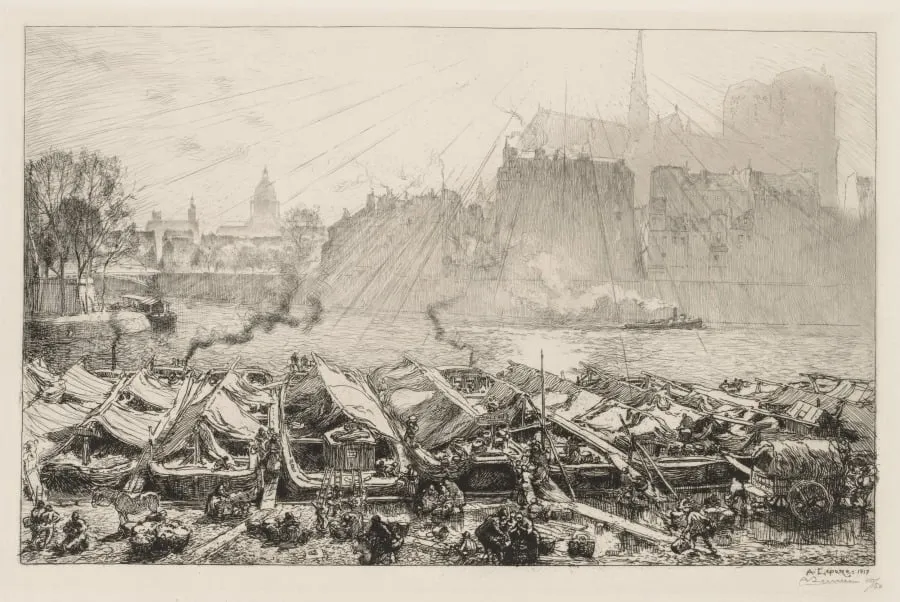 Le Grande Marché aux Pommes, by Auguste Lepère, 1917