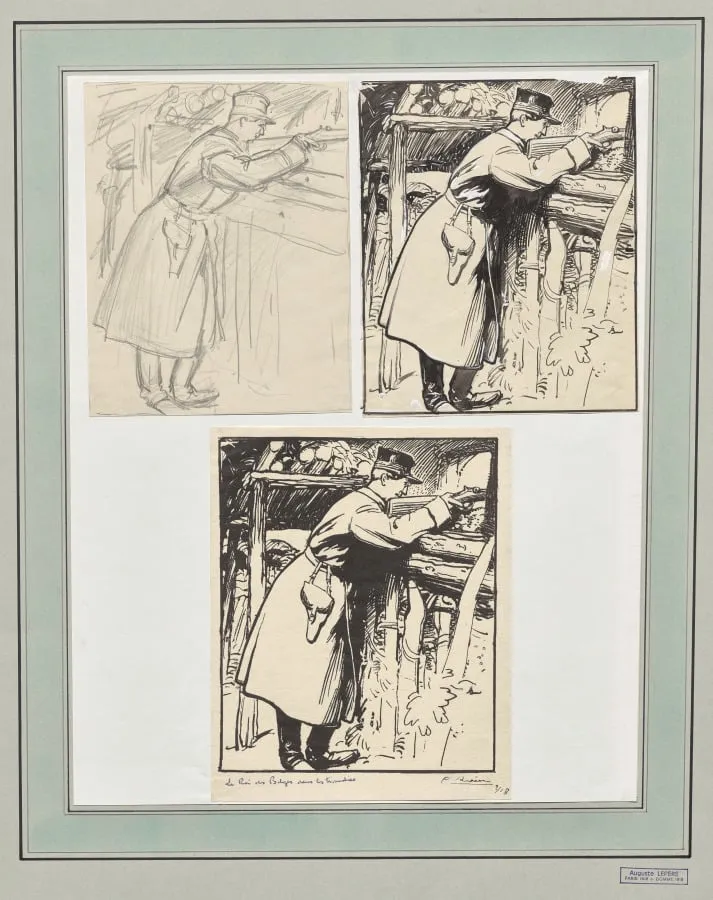Le roi des Belges dans les tranchées, by Auguste Lepère, 1914