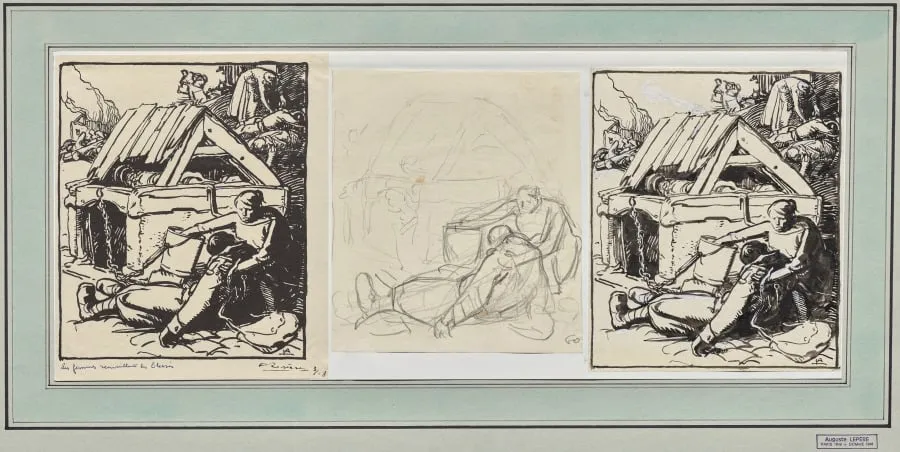 Les Femmes receuillant les blesses, by Auguste Lepère, 1914