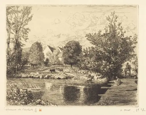 Old Foot-bridge, Banks of the Small Morin (Vieille passerelle, bords du petit morin), by Auguste Lepère