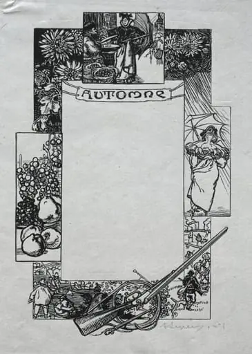 Paris Almanac, 1897: Decorative Border, Autumn, by Auguste Lepère