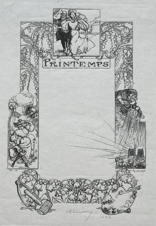 Paris Almanac, 1897: Decorative Border, Spring, by Auguste Lepère, 1897
