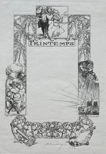 Paris Almanac, 1897: Decorative Border, Spring, by Auguste Lepère