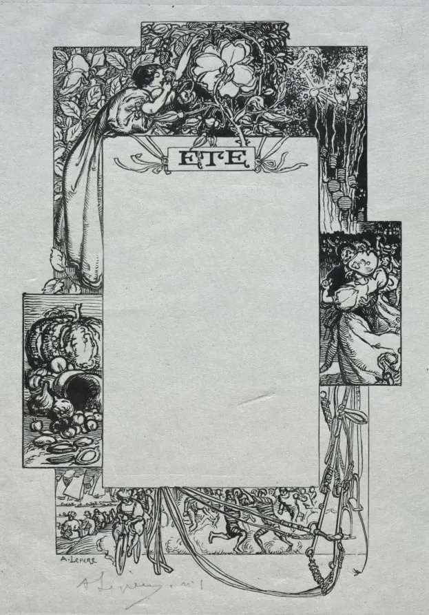 Paris Almanac, 1897: Decorative Border, Summer, by Auguste Lepère, 1897