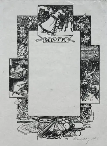 Paris Almanac, 1897: Decorative Border, Winter, by Auguste Lepère