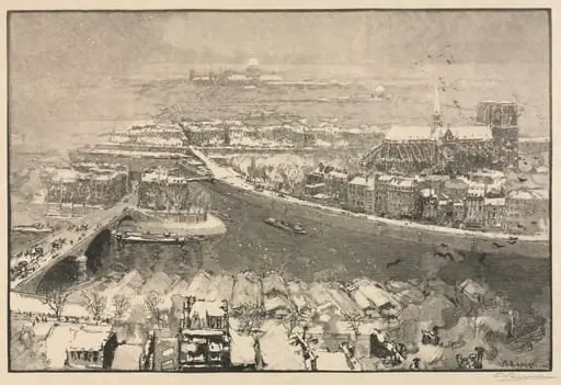 Paris under Snow, by Auguste Lepère