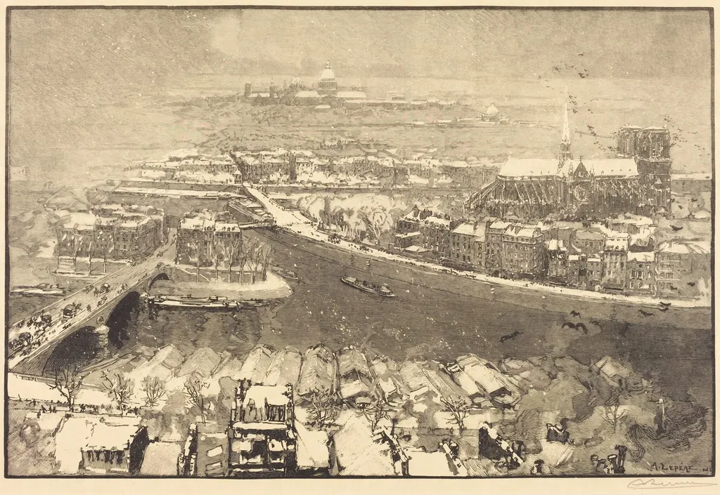Paris under Snow, View from St.-Gervais (Paris sous la neige, vu du haut de St.-Gervaais), by Auguste Lepère, ink, 1890