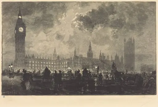 Parliament at 9 o'Clock in the Evening - London (Le parlement a 9 heures du soir - Londres), by Auguste Lepère