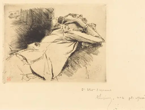 Reclined Woman Sleeping (Femme couchee sommeillant), by Auguste Lepère