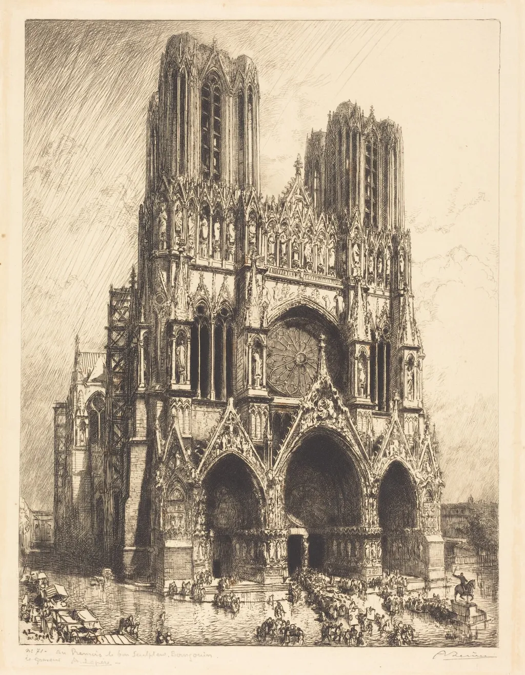 Reims Cathedral (Cathedrale de Reims), by Auguste Lepère, ink, 1911
