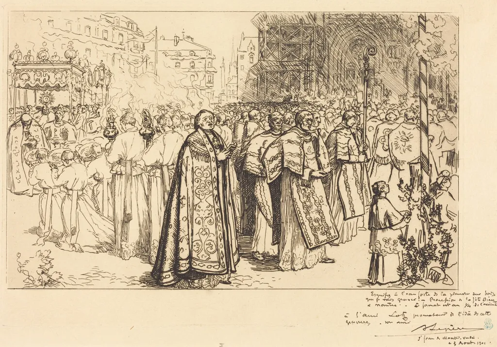 Return of the Procession to Nante Cathedral (Rentree de la Procession a la Cathedral de Nantes), by Auguste Lepère, ink, 1901