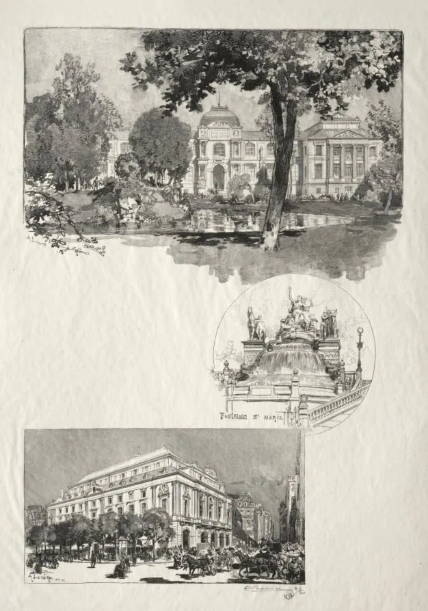 Rouen Illustré: La Musée; Fontaine St. Marie; Le Théâtre des Arts, by Auguste Lepère, 1896