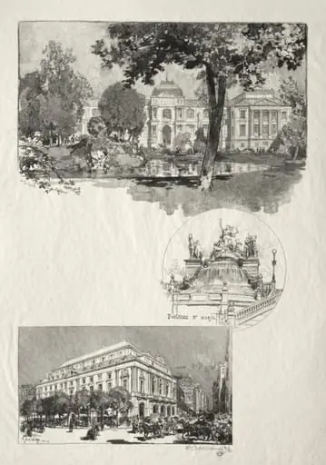 Rouen Illustré: La Musée; Fontaine St. Marie; Le Théâtre des Arts, by Auguste Lepère