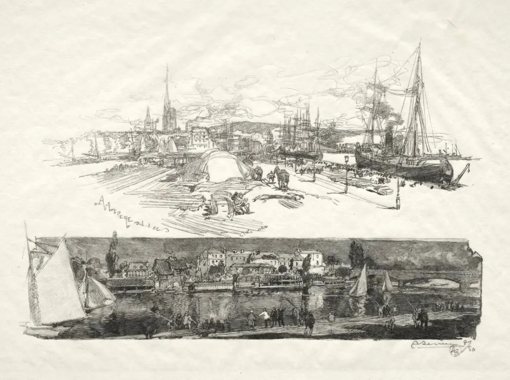 Rouen Illustré: Les Nouveaux Quais-L'Ile La Croix, by Auguste Lepère, 1896