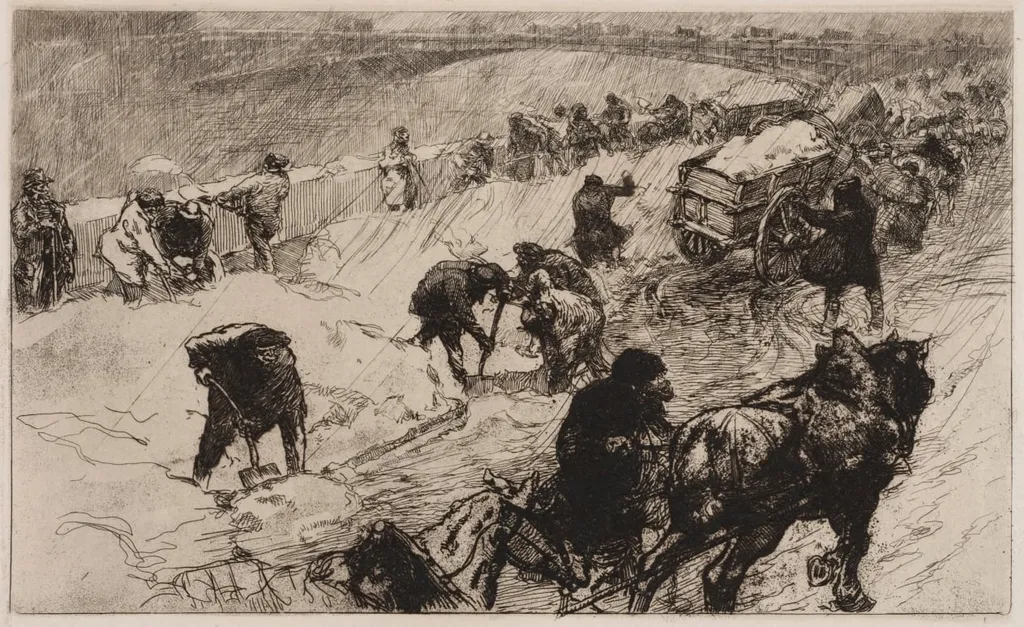 Snowball Fight: Quai aux Fleurs, by Auguste Lepère, 1890