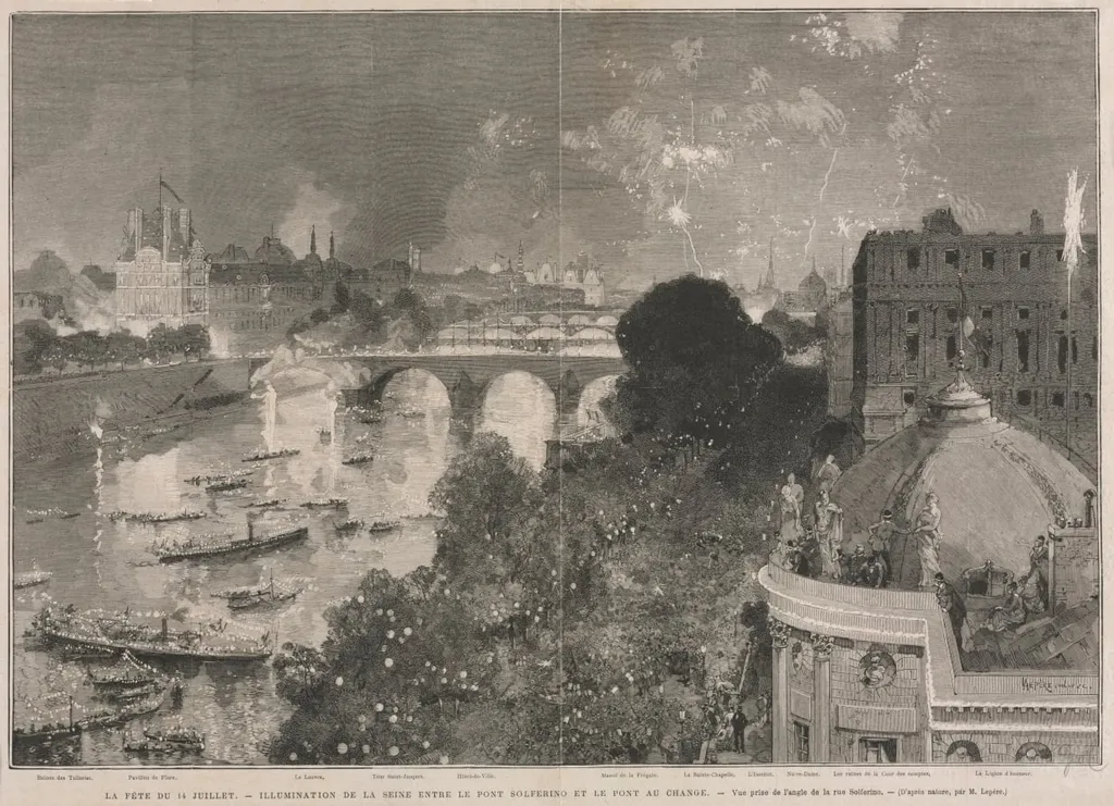 The Festival of 14 July, Illumination of the Place of the Republic (after H. Scott), by Auguste Lepère, 1880