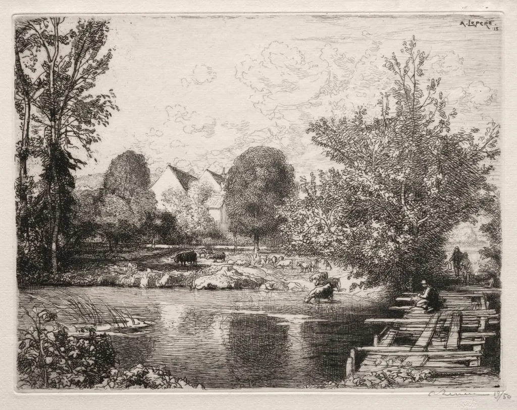 The Old Footbridge, by Auguste Lepère, 1915