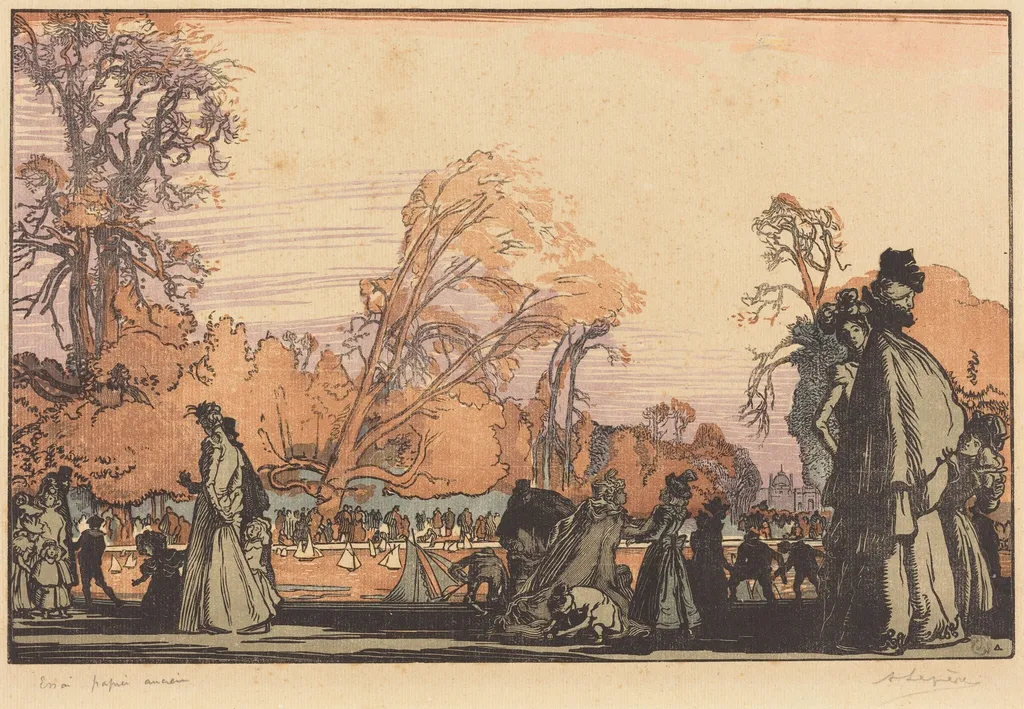 The Pond in the Tuileries, by Auguste Lepère, ink, 1898