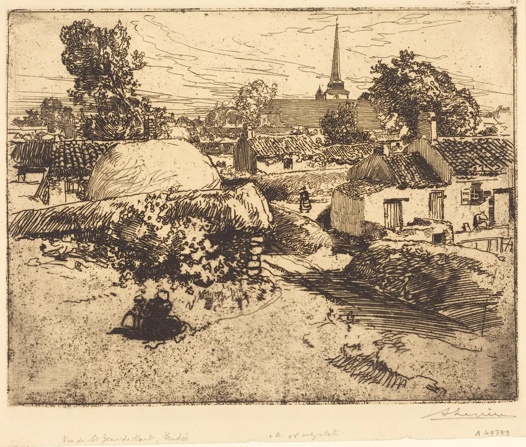View of St.-Jean-de-Mont, Vendee (Vue de St.-Jean-de-Mont, Vendee), by Auguste Lepère, ink, 1892