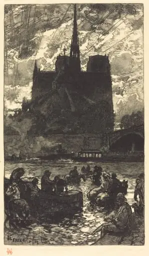 Watering-place behind Notre-Dame (L'abreuvoirderriere Notre-Dame), by Auguste Lepère