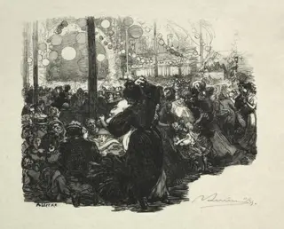 14 Juillet, Rue de Belleville, 10 heures, by Auguste Louis Lepère, 1889