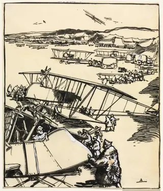 Avions reposant sur le terrain (recto), by Auguste Louis Lepère